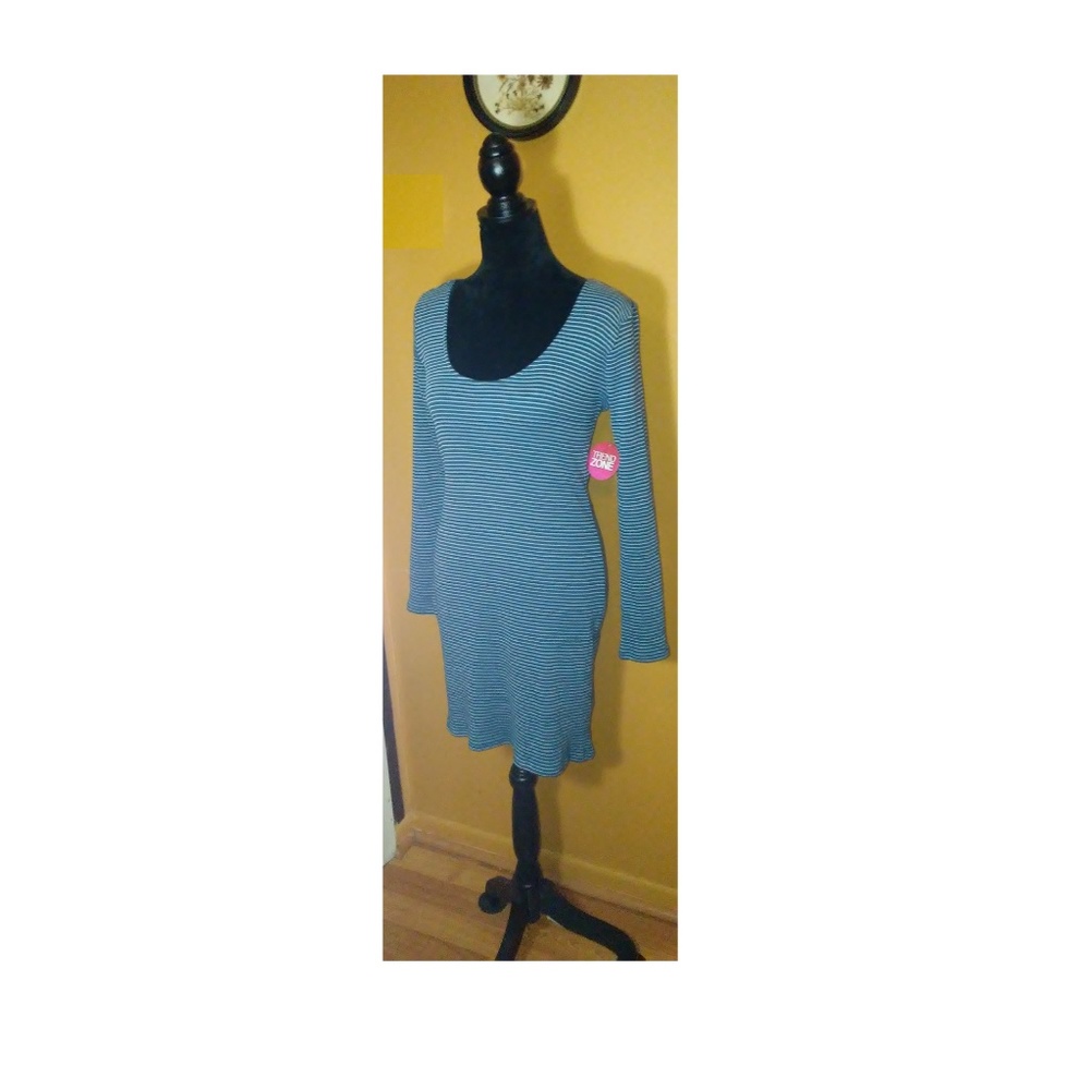 Navy Blue and White Striped Dress